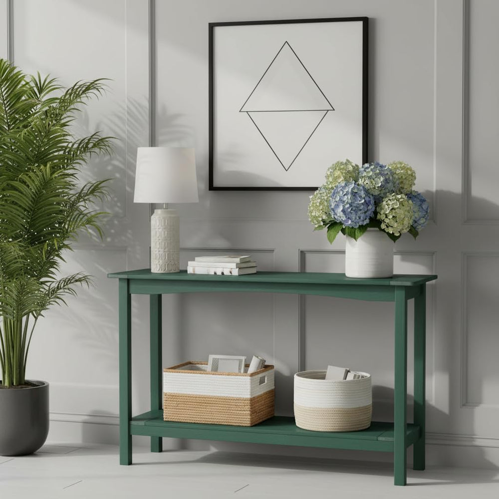 Weatherproof HIPS Outdoor Console Table, 48'' 2-Shelf Side Table Indo...