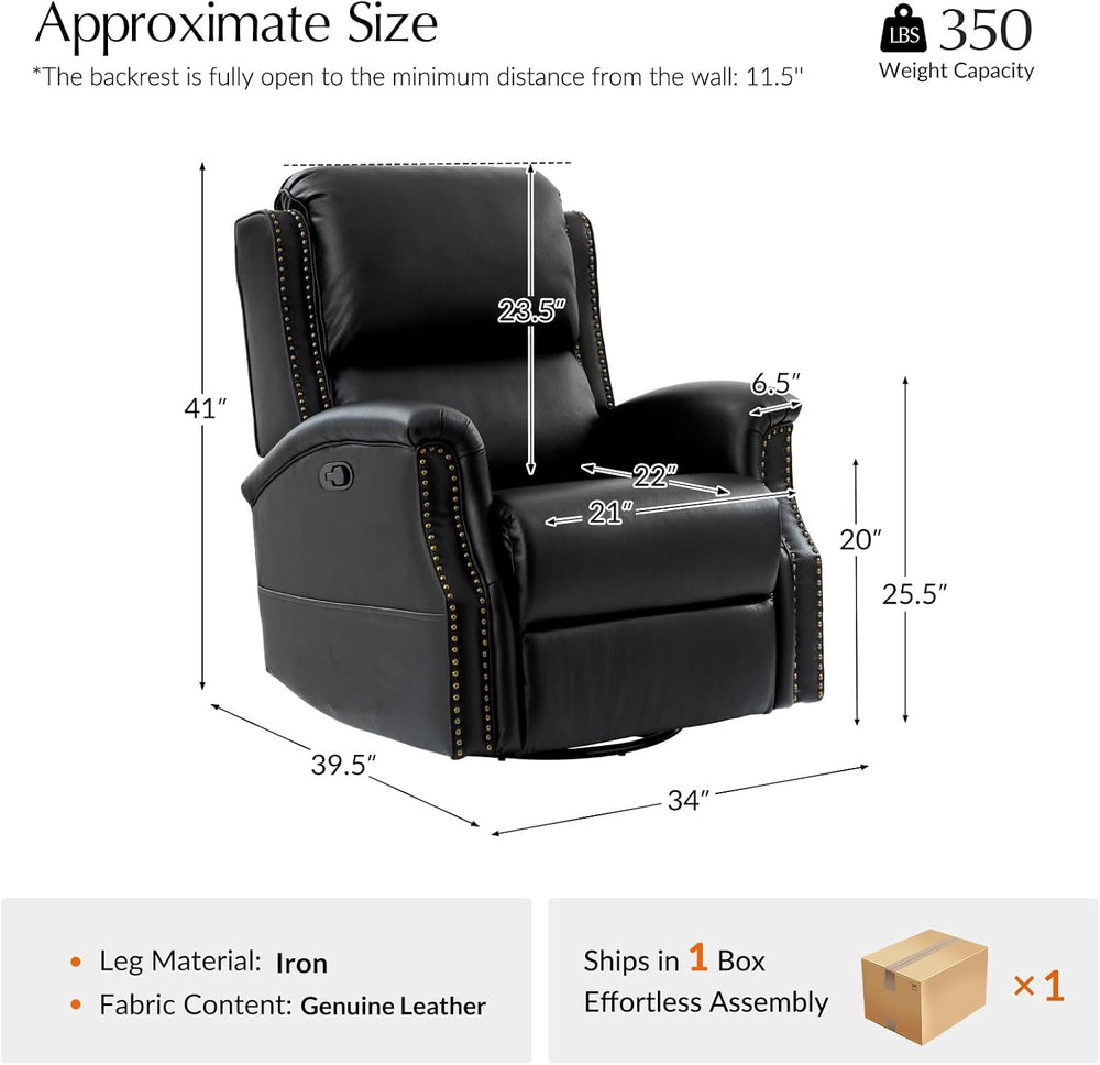 HULALA HOME Swivel Rocking Recliner, Black