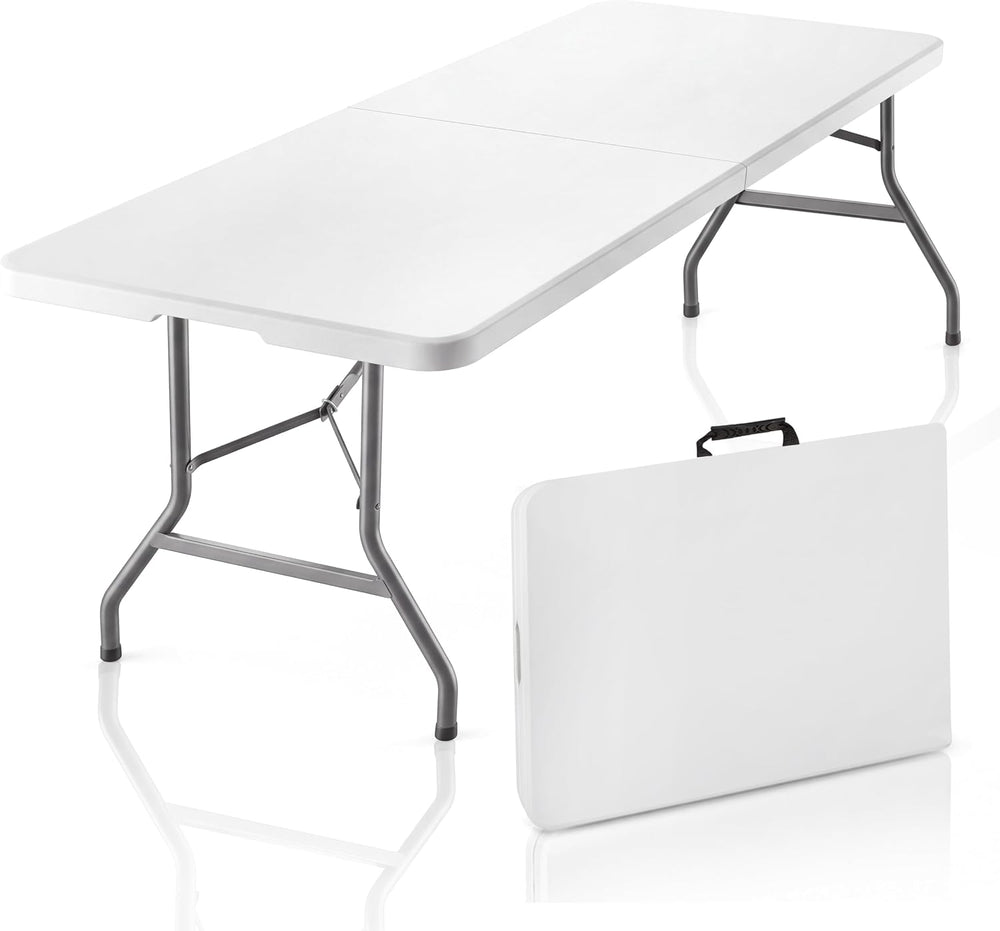 6FT Portable Folding Table, White Square Card Table with Carrying Handle &...