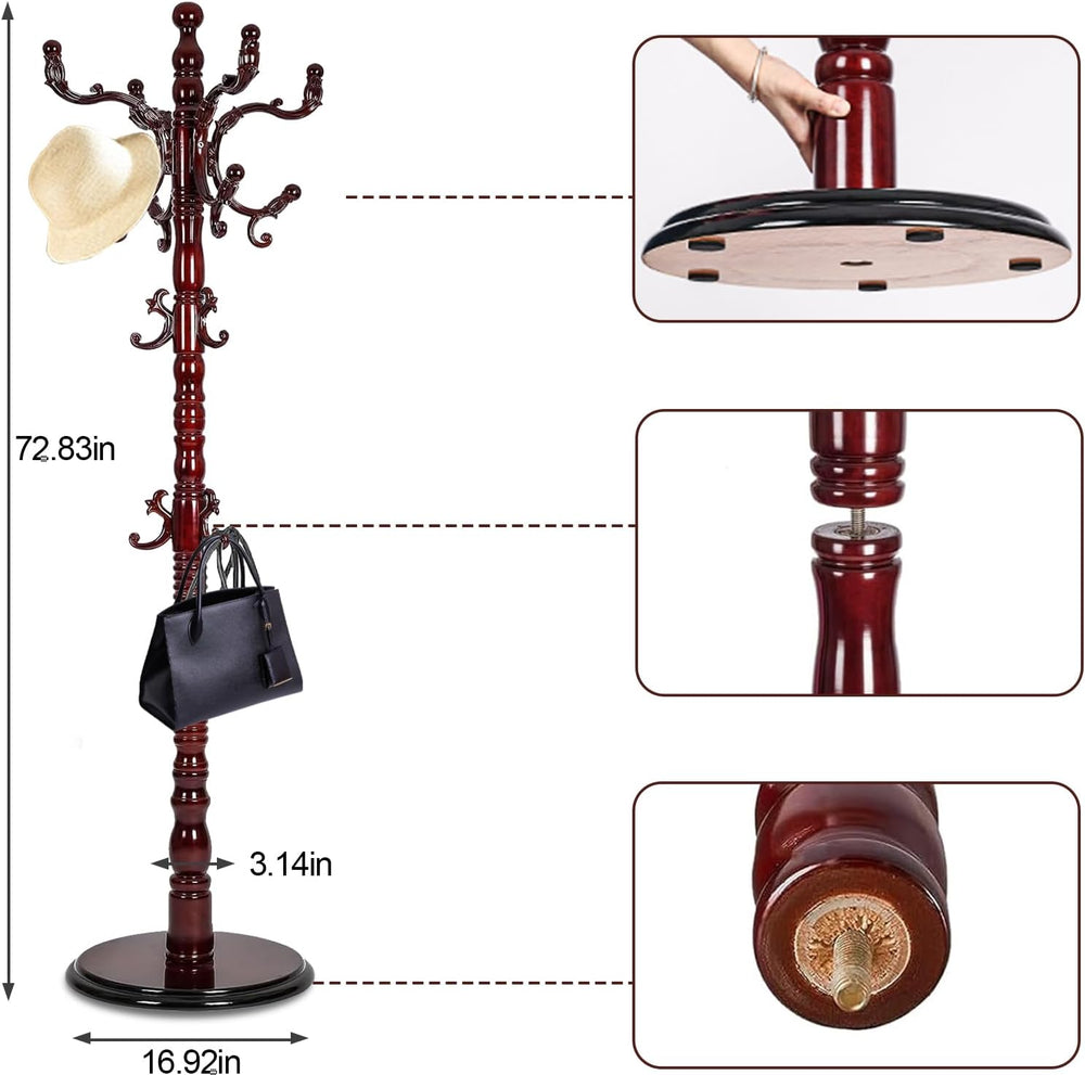 Coat Racks Wooden Freestanding Mahogany Tree Rack, Black Red