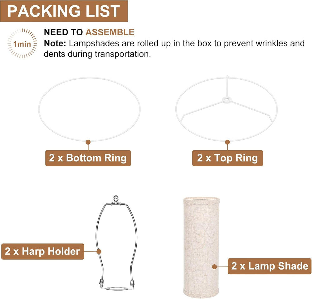 Tall Drum Lamp Shades Set of 2, 10"Top x10"Bottom x 13"High,Be...