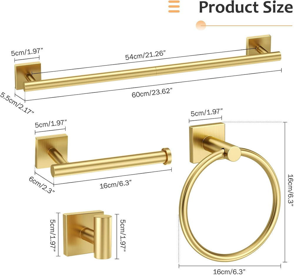 5 Pieces Brushed Gold Bathroom Hardware Set Towel Bar Set Stainless Steel Wal...