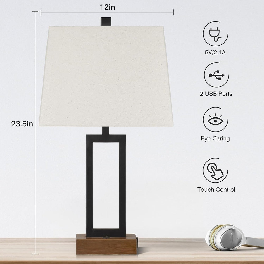 Lolikit Table Lamp for Bedroom Set of 2 with 2 USB Ports and AC Power Outlet,...