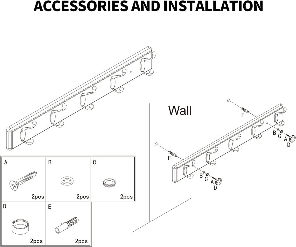 Badiano Heavy Duty Wooden Coat Rack, Wall-Mounted Organizer, 24 Inch, White