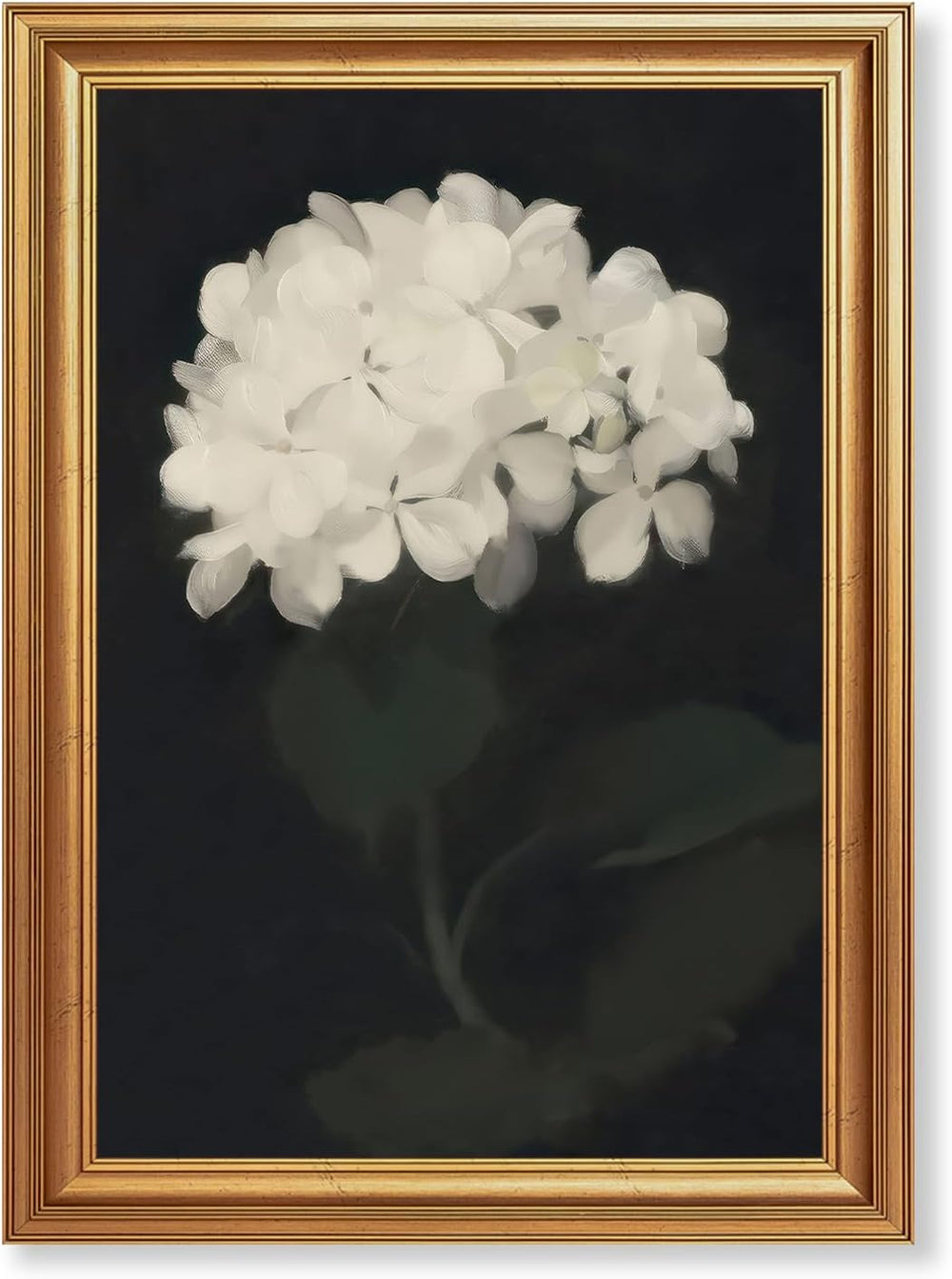 EJPFOGV White Hydrangea Framed Canvas wall art Black Background 16x24 inch