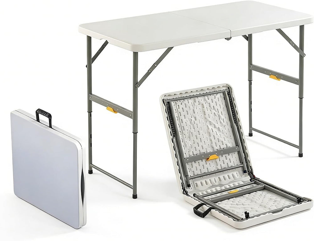 4 Foot Folding Table,4-Height Adjustable Small Card Table, White
