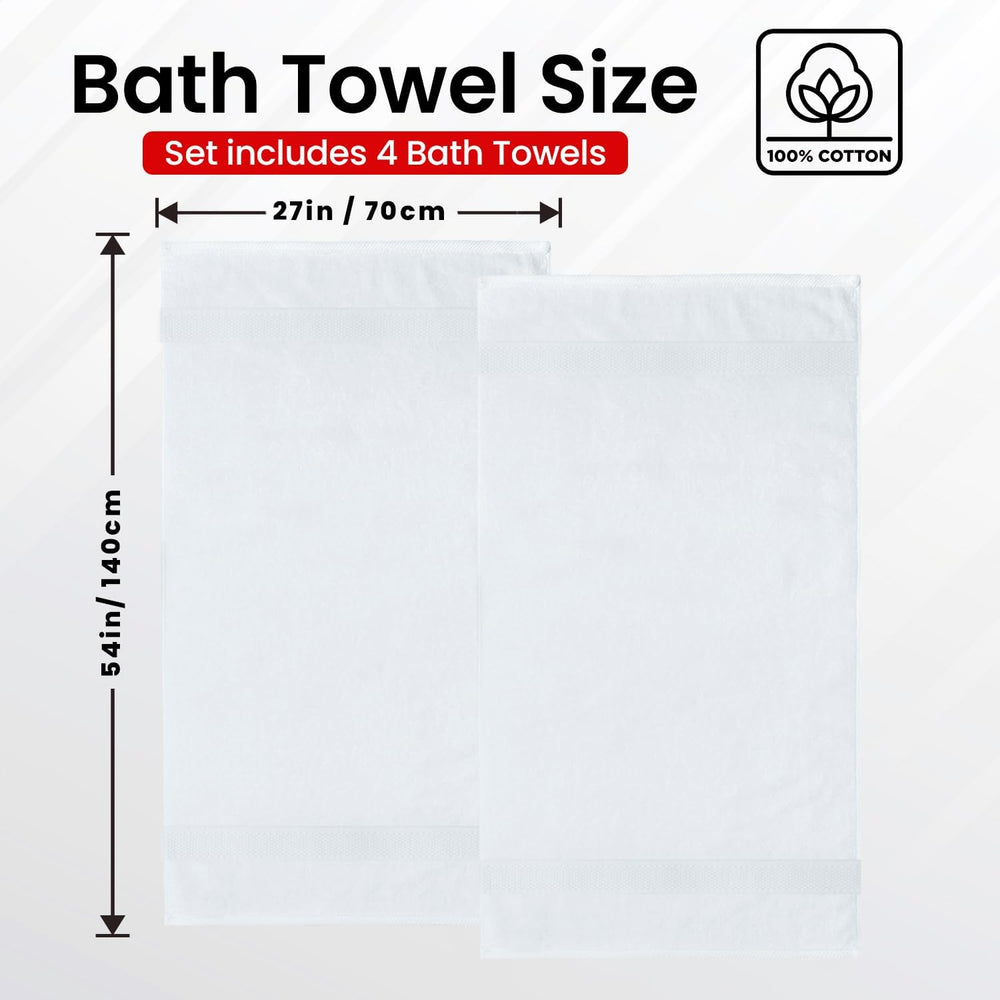 Infinitee Xclusives 100% Ring-Spun Cotton Bath Towels for Bathroom - Pack 4