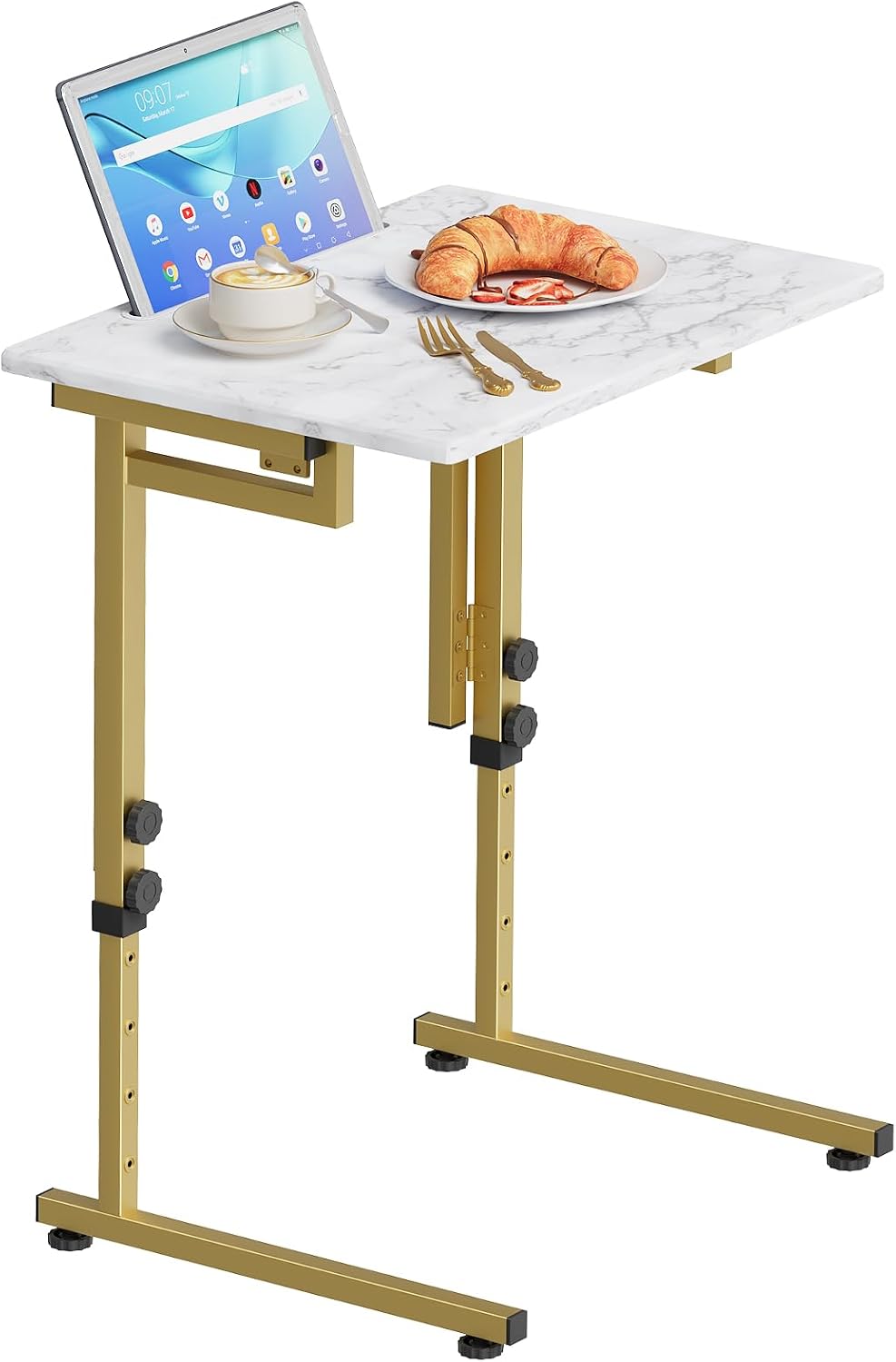 Folding tv Tray Dinner Snack Table,6 Height Adjustable Slide Under Couch Side...