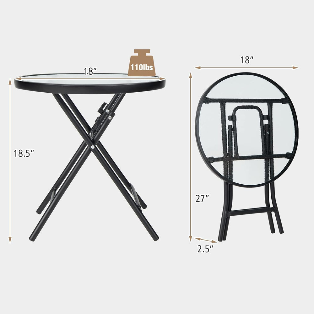 HAPPYGRILL Outdoor Side Table, Folding Small Patio Table with Tempered Glass ...