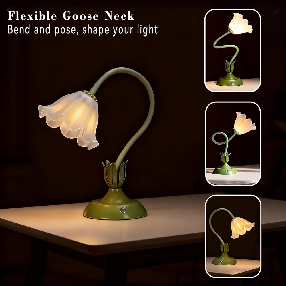 Cordless Flower Table Lamp Green, Valentine‘s Gift, 5200-mAh Rechargeable Tou...