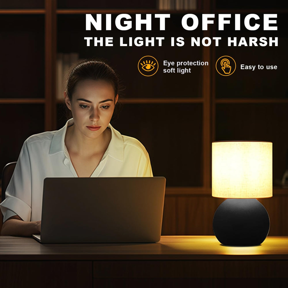 Modern Small Table Lamp Set of 2, Minimalist Metal Nightstand Bedside Lamps w...