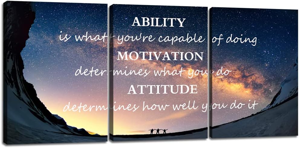 Motivational Quotes Canvas Wall Art Inspirational Ability Motivation Attitude...