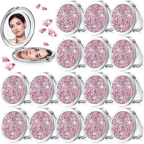 Maitys 16 Pcs Pink Compact Mirror Bulk for Purse Cosmetic Folding 2.75 Inch