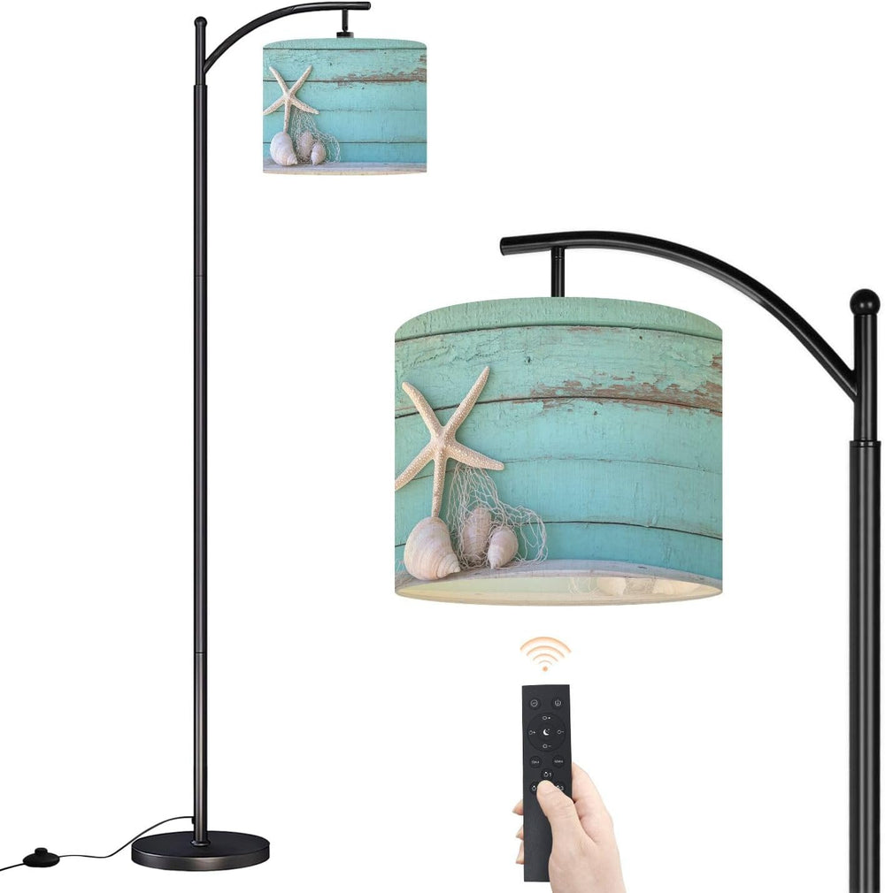 Arc Floor Lamp Starfish Shell Teal Beach Nature Seashells Fishing Net Weather...