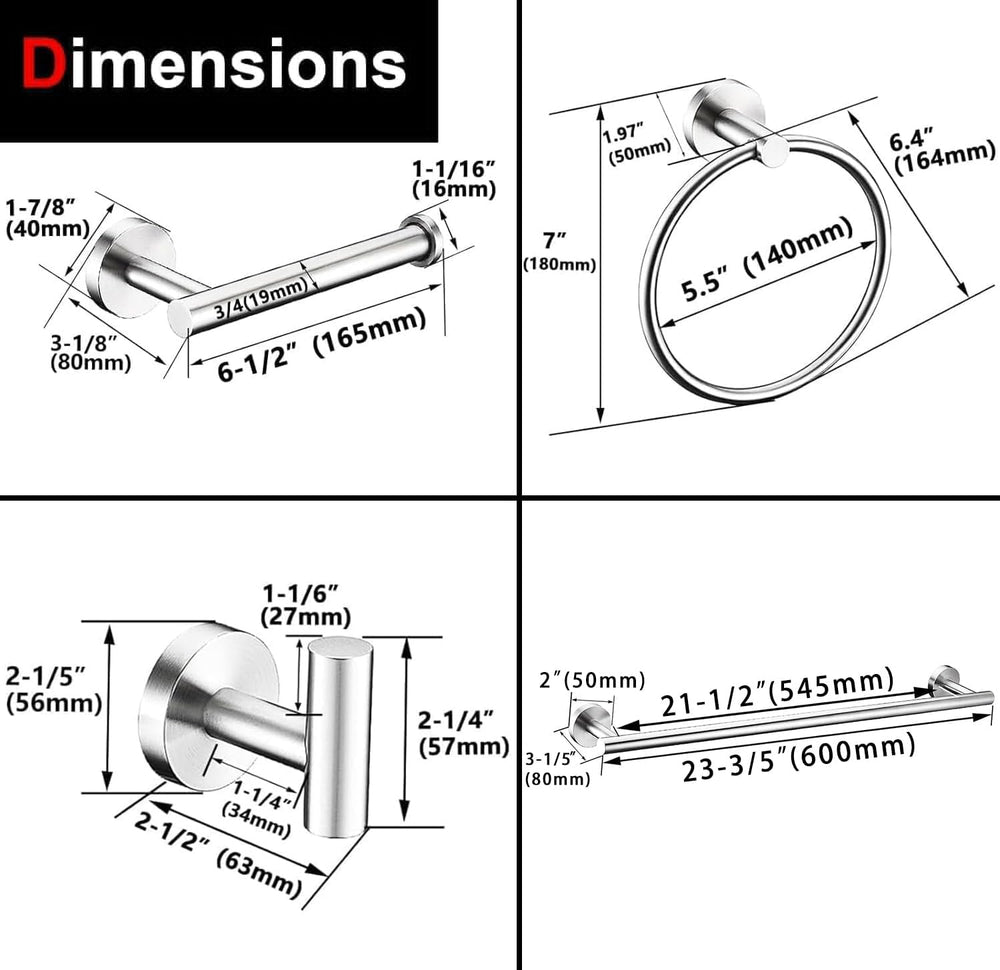 6 Pieces Brushed Nickel Bathroom Hardware Accessories Set, SUS304 Stainless S...