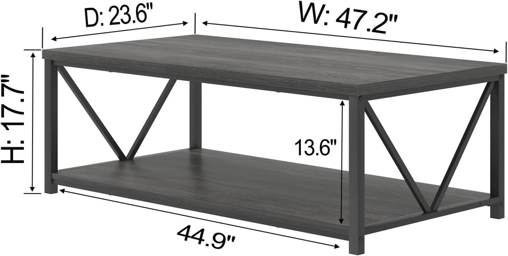 FOLUBAN Industrial Coffee Table with Storage Shelf, Modern Rustic Wooden and ...