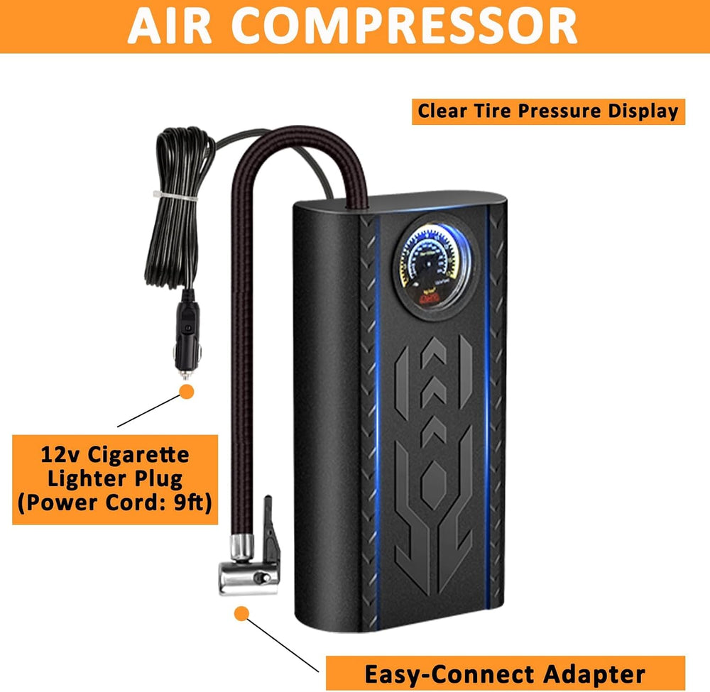 105 PCS Roadside Car Emergency Assistance Kit with Portable Air Compressor Ju...
