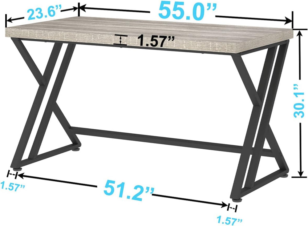 LVB 55 Inch Grey Modern Computer Office Desk Metal & Wood Writing Desks