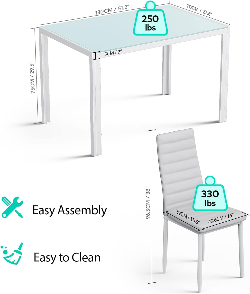 Gizoon White 7 Piece Glass Dining Table Set, Kitchen Table and Chairs Set
