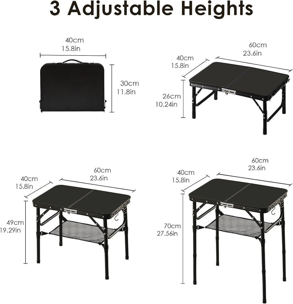 Folding TV Dinner Tray Table, Adjustable Height Sofa Table, Black