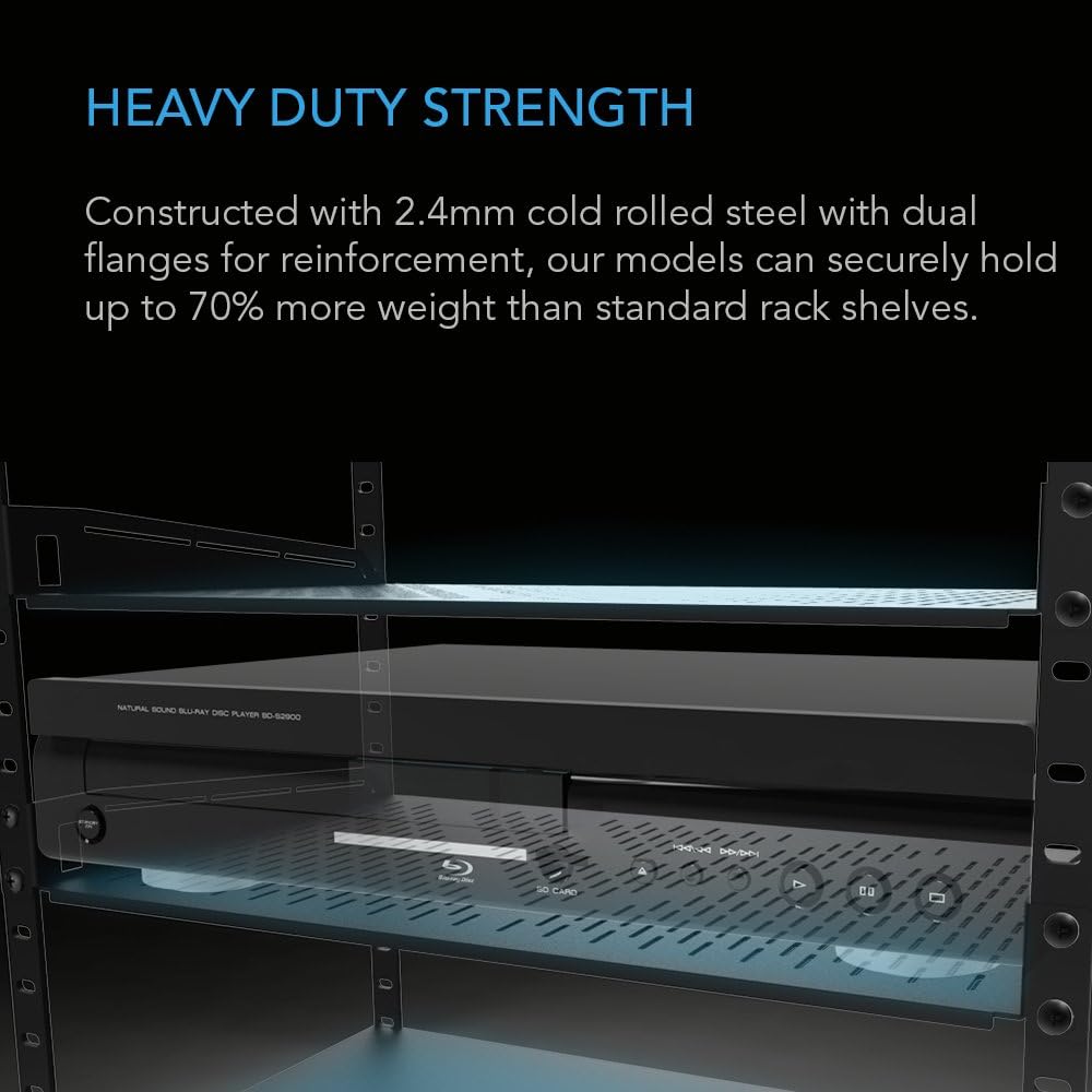 AC Infinity Vented Rack Shelf 1U, 8" Deep for 19" Server & AV R...