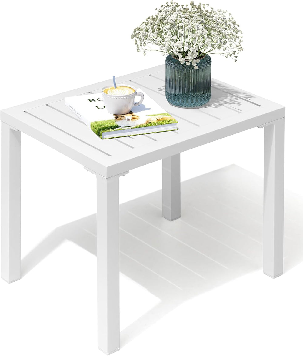 Aluminum Outdoor Side Table, Small Patio Coffee Bistro End Table, White