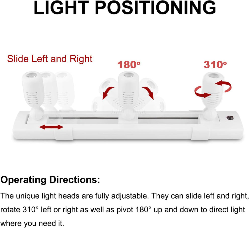 HONWELL Track Lighting LED Spotlights with 3 Rotatable Lights Heads, Under Ca...
