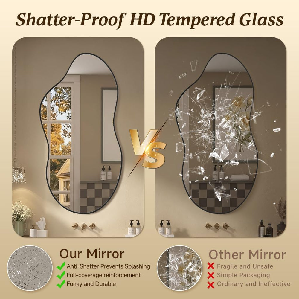 Irregular Asymmetrical Wall Mirror 26x48 Inches Decorative Tempered Glass