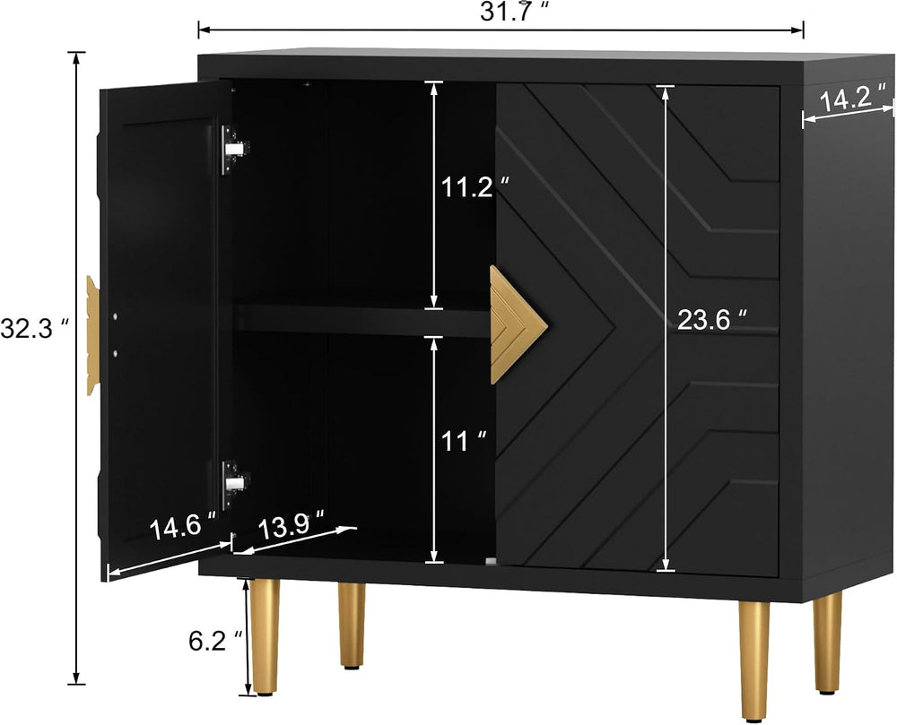 HLR 31.7'' Modern Sideboard Storage Cabinet with 2 Doors, Black