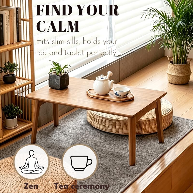 Bamboo Folding Coffee Table, Japanese Low Desk, No Assembly Portable Furnitur...