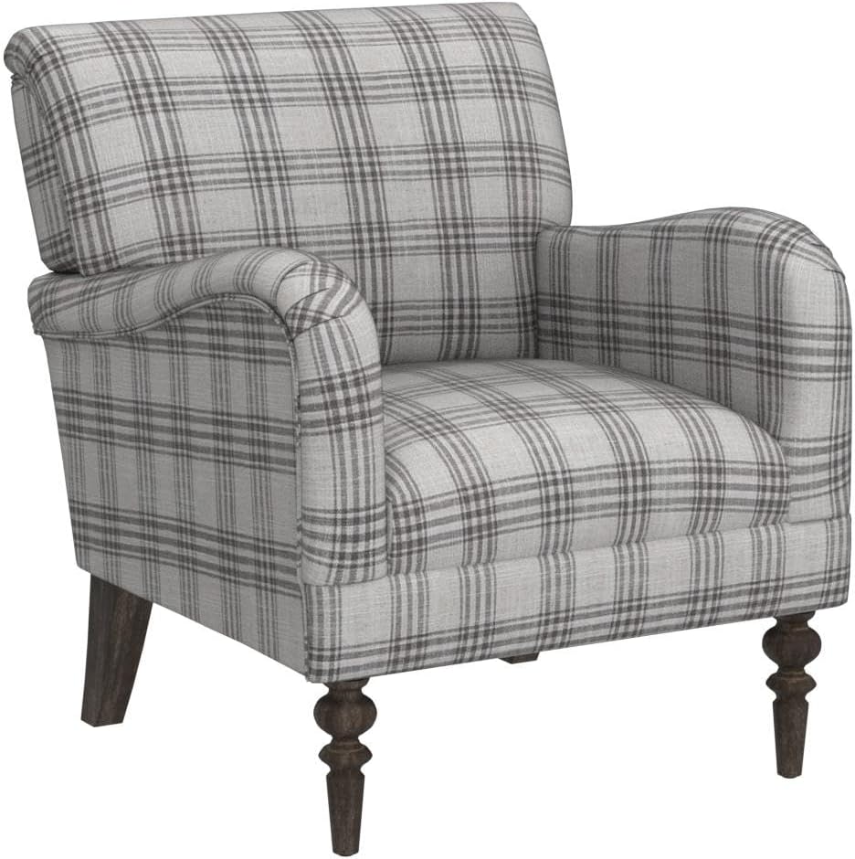 HULALA HOME Farmhouse Accent Chair with Plaid Pattern, Grey