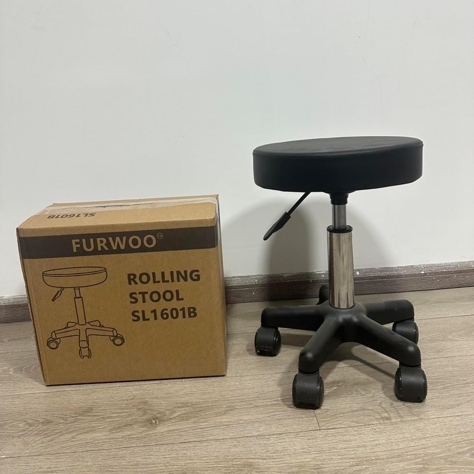 FURWOO Round Rolling Stool Height Adjustable Stool with Wheels for Spa Salon ...