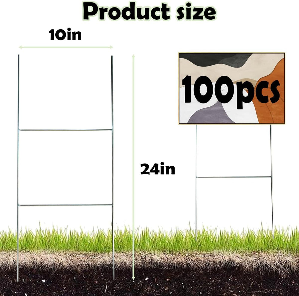 Yard Sign Stakes 100 Pack Heavy Duty Metal H-Stakes Frame