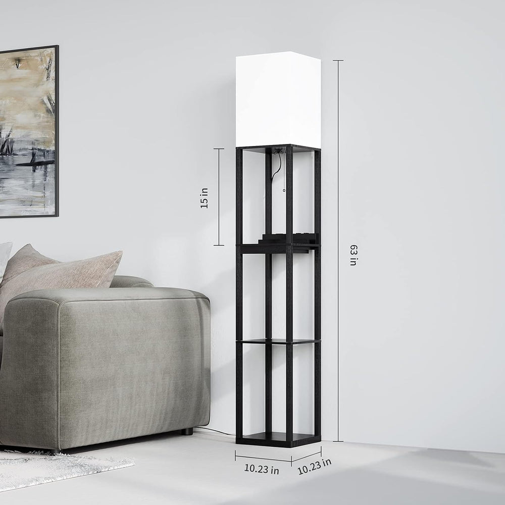 SUNMORY Floor Lamp with Shelves, Solid Wood Shelf Lamps for Living Room