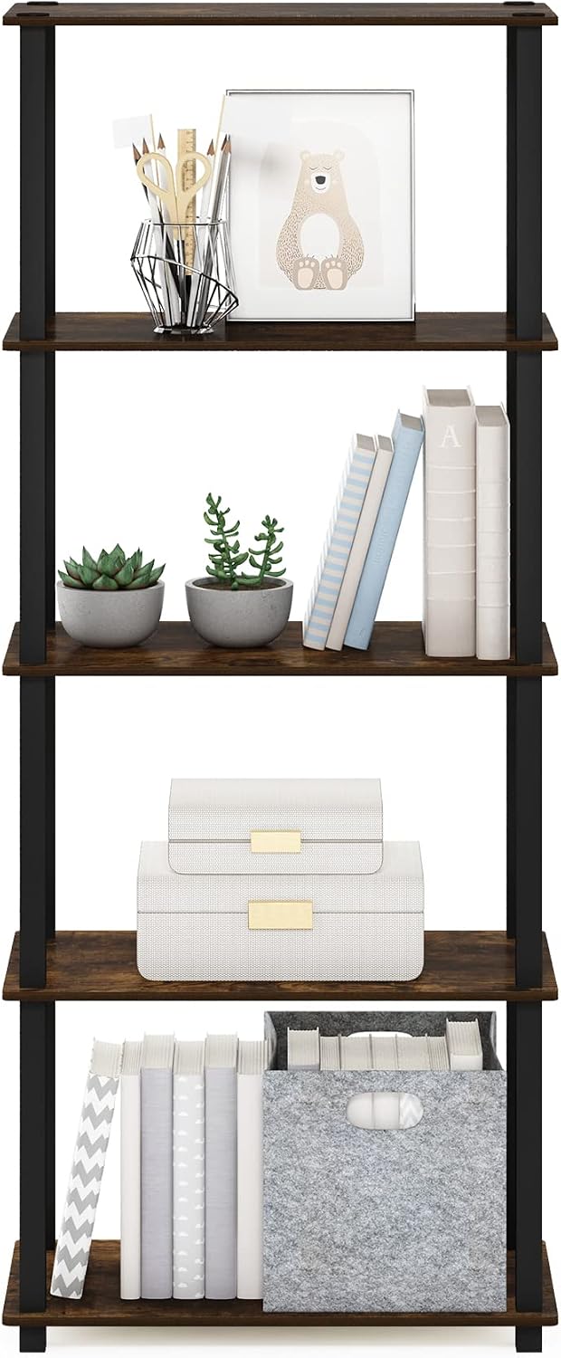 Furinno Turn-S-Tube 5-Tier Multipurpose Shelf Display Rack with Square Tubes,...