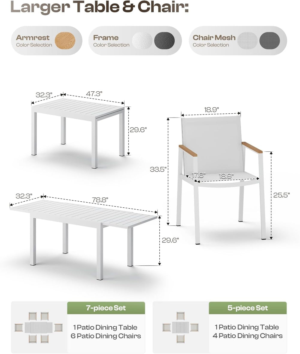 Outdoor Aluminum Patio Dining Table Set for 6 Person, Expandable Outdoor Tabl...