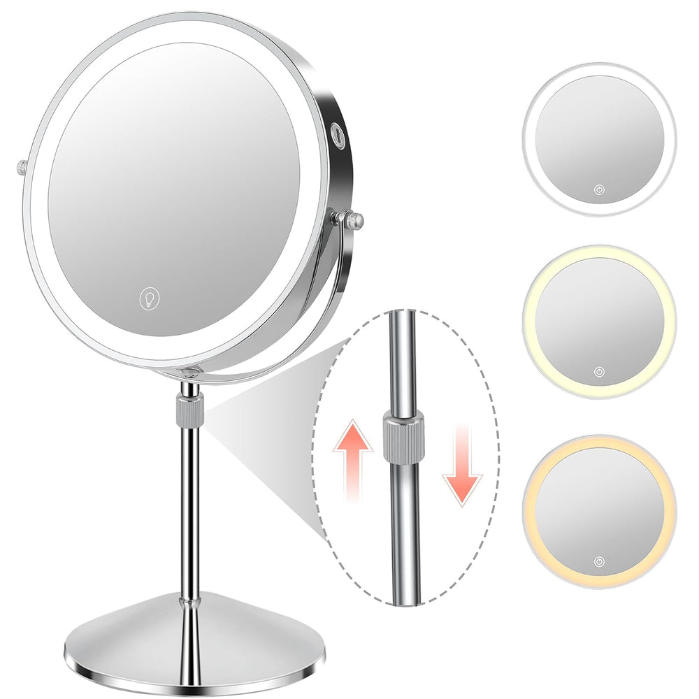 Lighted Makeup Mirror with Magnification, 10X 8’’Rechargeable Double Sided Va...