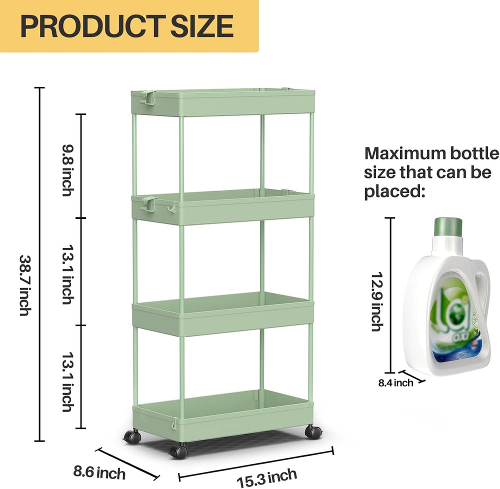 SPACEKEEPER 4 Tier Rolling Cart, Bathroom Cart Organizer with Wheels, Green