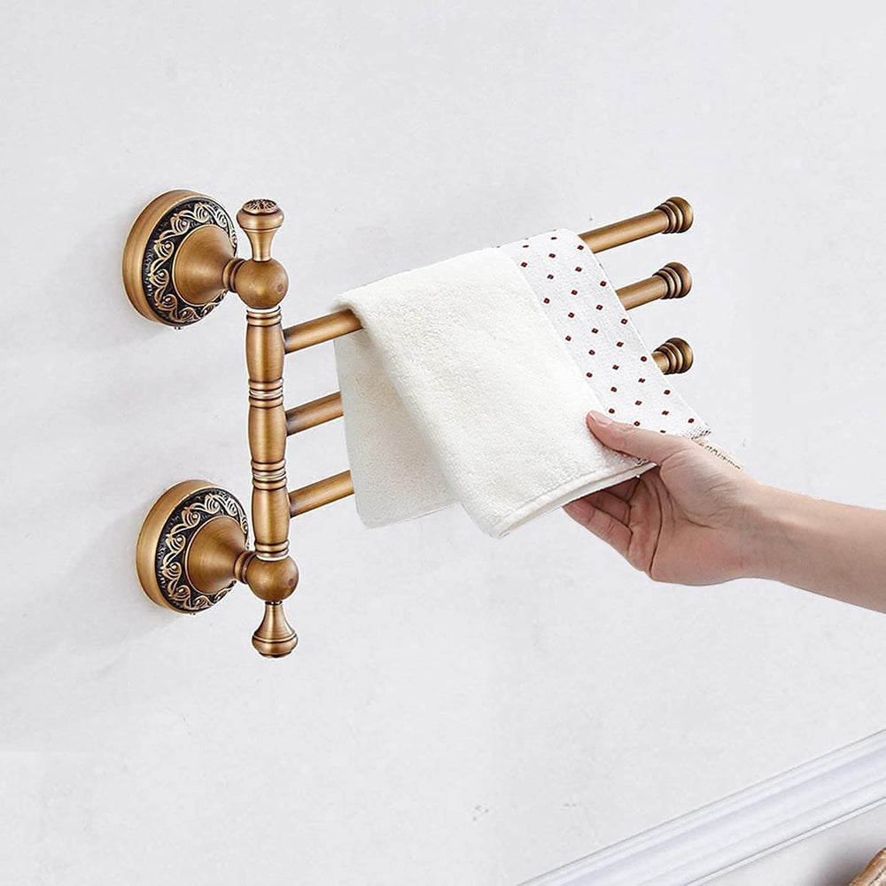 Leyden Swivel Towel Bar, Antique Brass 3 Arm Swing Towel Rack Towel Rotated B...