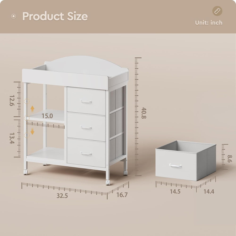 Yetom Changing Table, 3 Drawers&2 Shelves, Changing Table Dresser, White