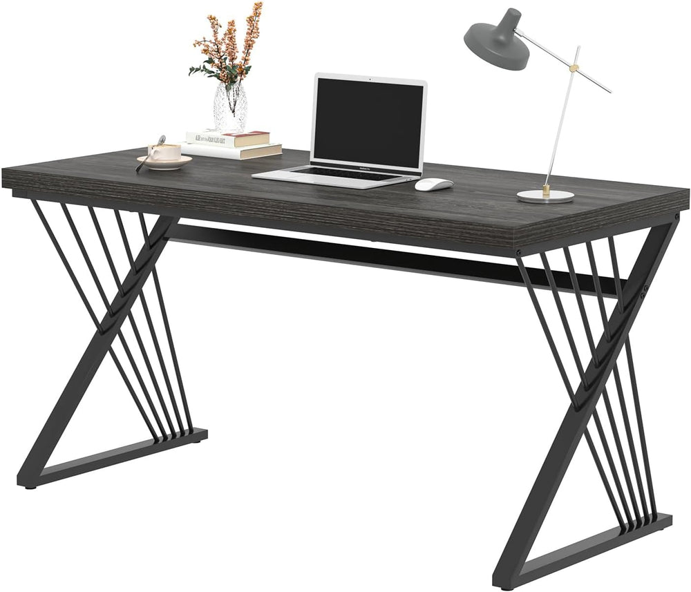 FOLUBAN Modern Home Office Desk, Rustic Wood and Metal Computer Desk, Writing...