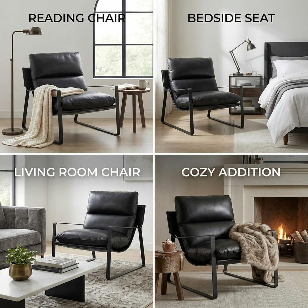 Ya-Home 1-Pack Mid-Century PU Leather Accent Armchair, Black