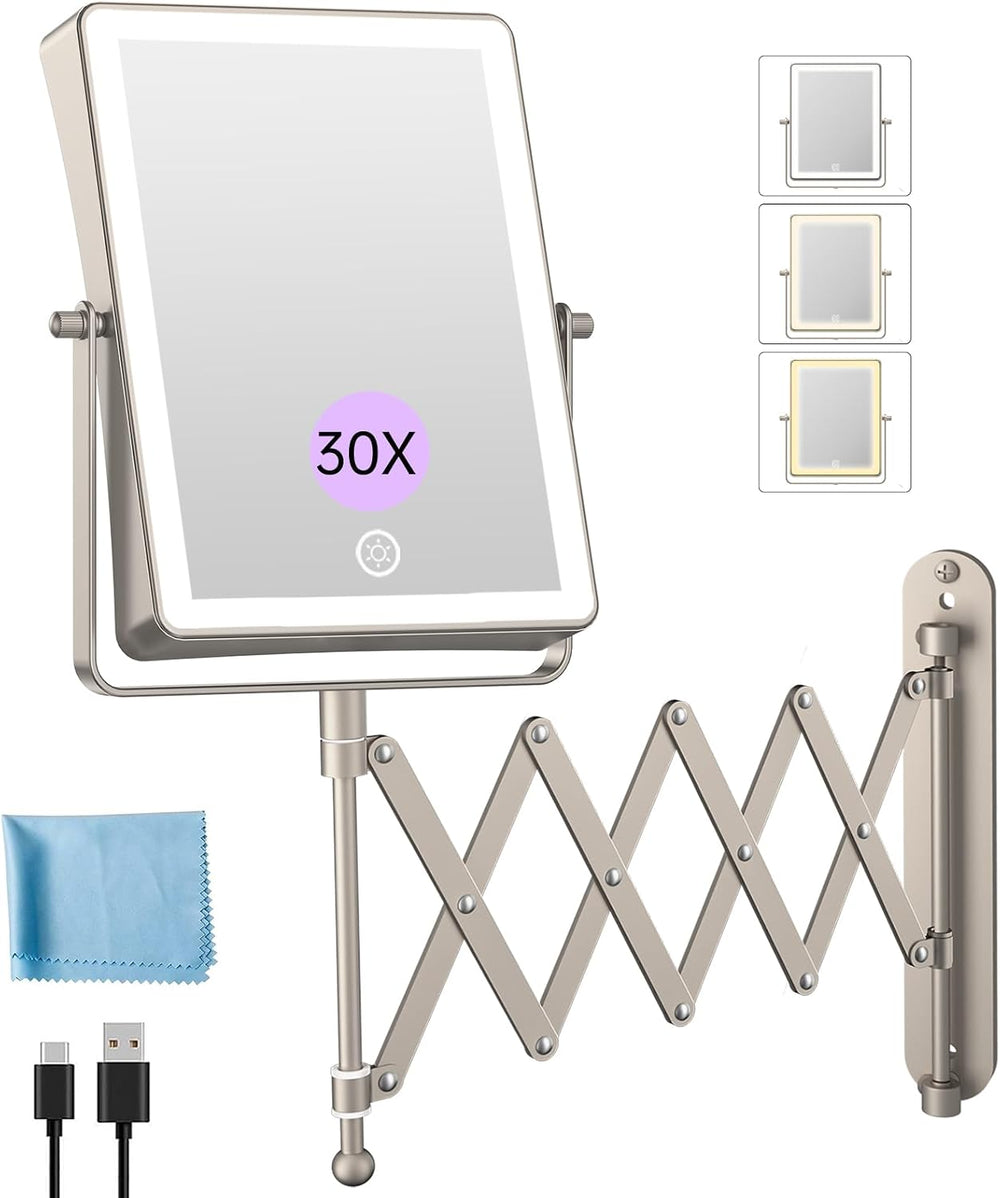 FASCINATE 8.7" 5000mAh Rechargeable Wall Mounted Makeup Mirror (Nickel)