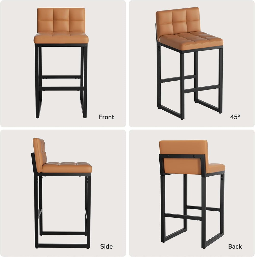 Bar Stools Set of 2, Modern Counter Height Bar Stools, Orange