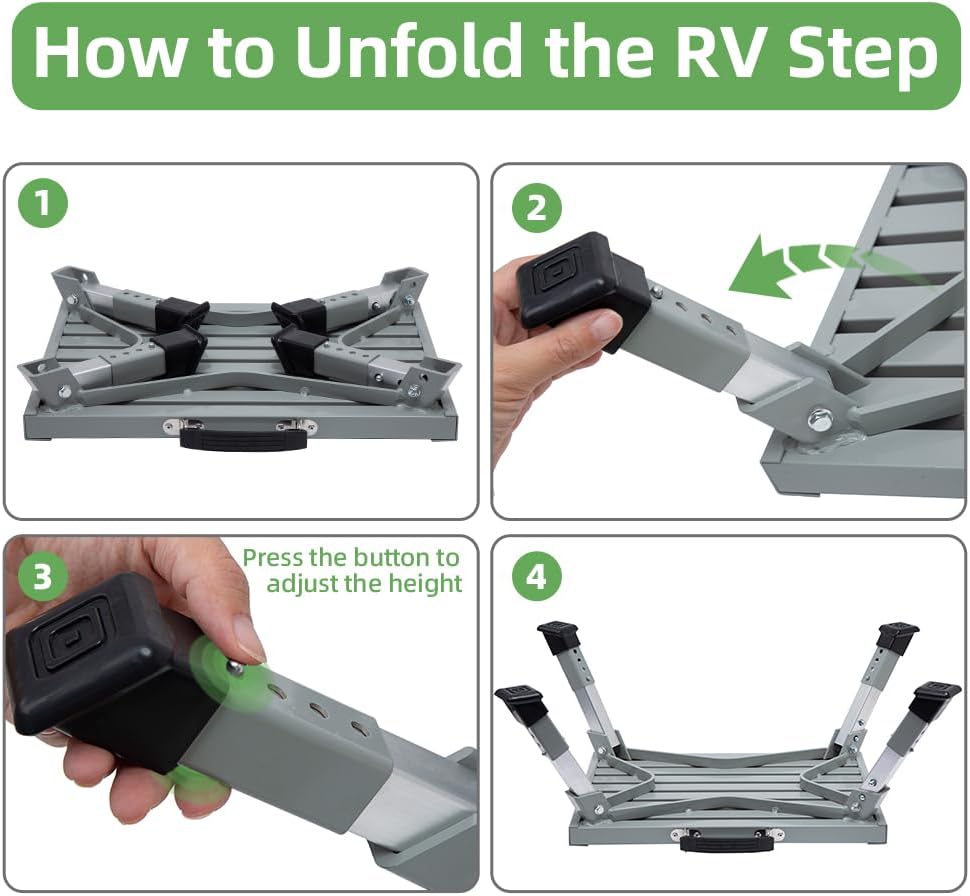 Homeon Wheels Adjustable Aluminum RV Step Stool, Folding, Gray