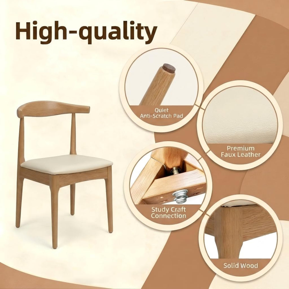 Set of 2 Dining Chairs, Modern Wooden Kitchen Chairs with Upholstered Seat