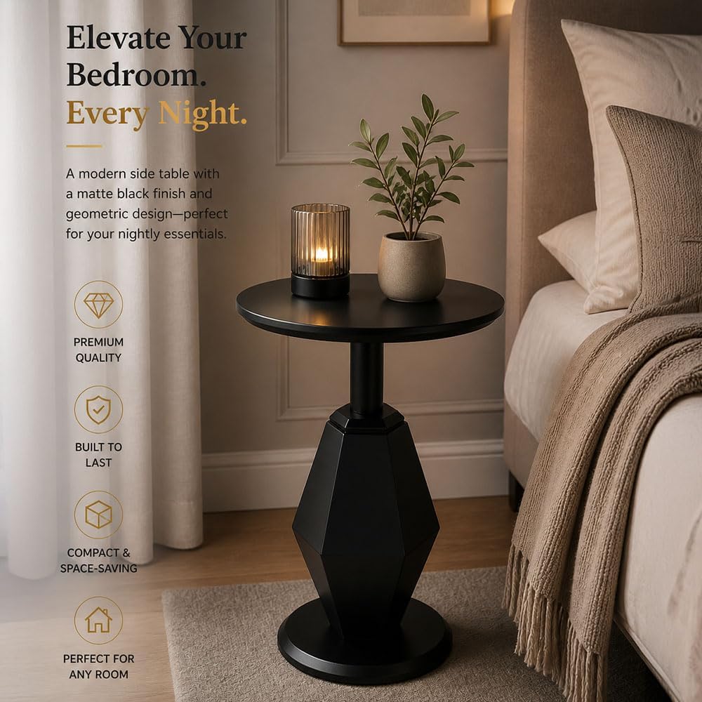 Round Wood Side Table, Set of 2, Coffee Nightstand Cocktail Drink Modern Acce...
