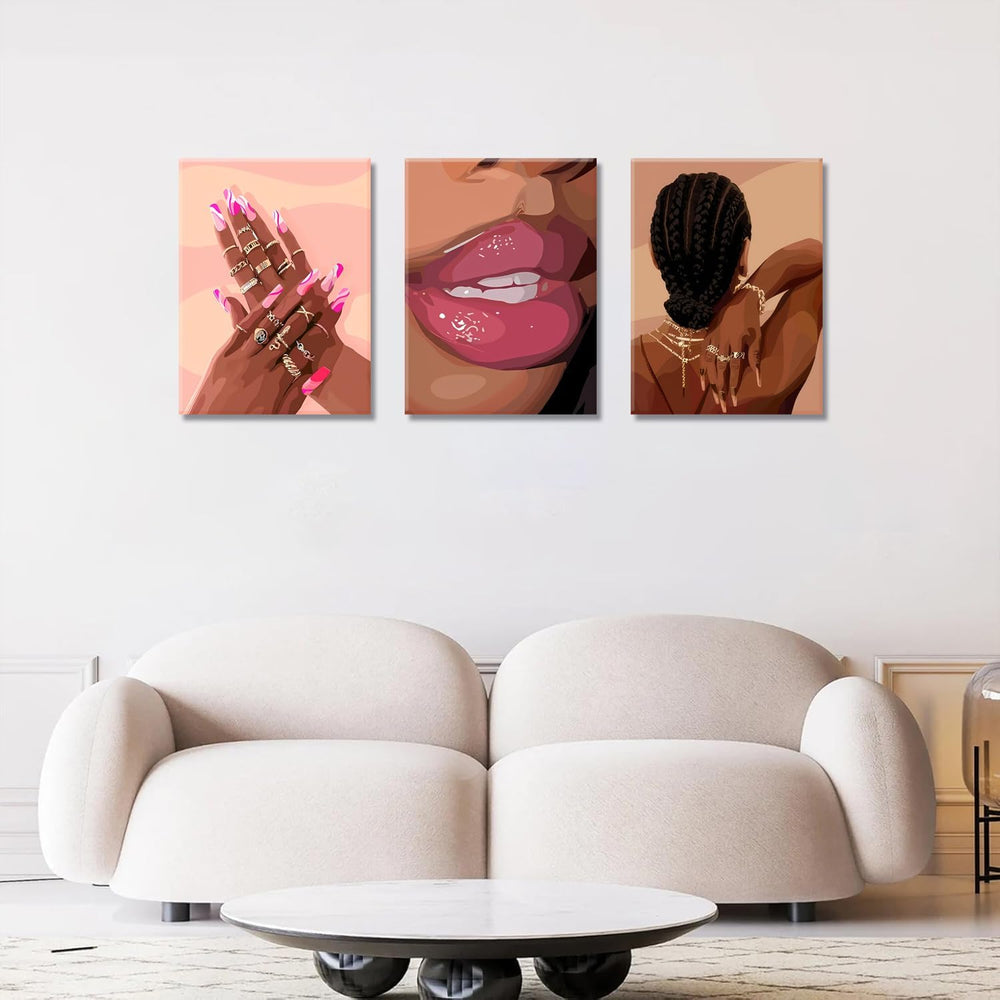 Black Girl Pink Wall Art Set of 3 African American Black Women Canvas Posters...