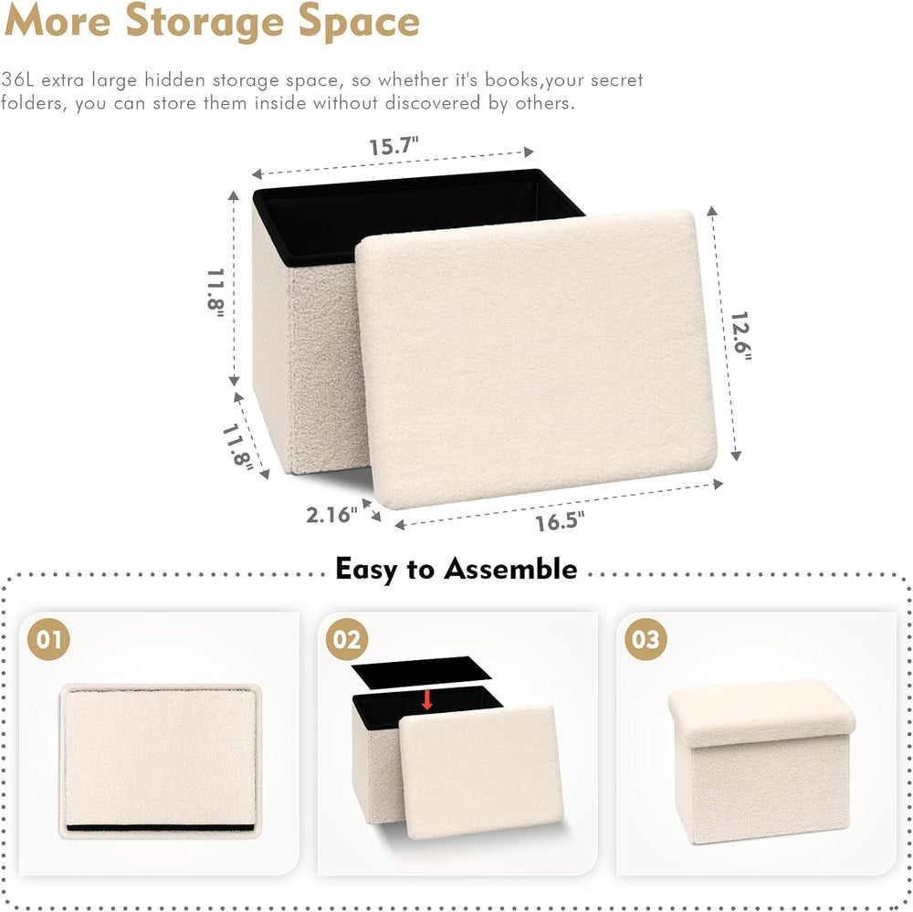 B FSOBEIIALEO Storage Ottoman, Small Sherpa Ottoman Foot Rest, Cream White