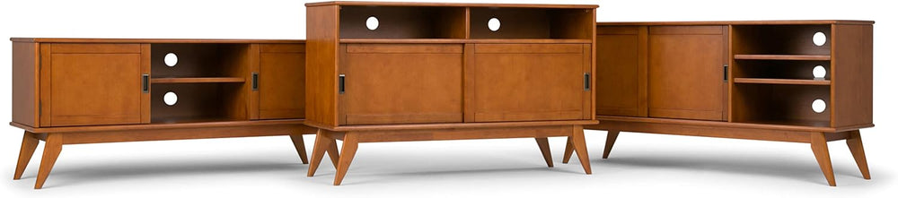 SIMPLIHOME Draper 54" Wide Solid Wood TV Stand in Teak Brown